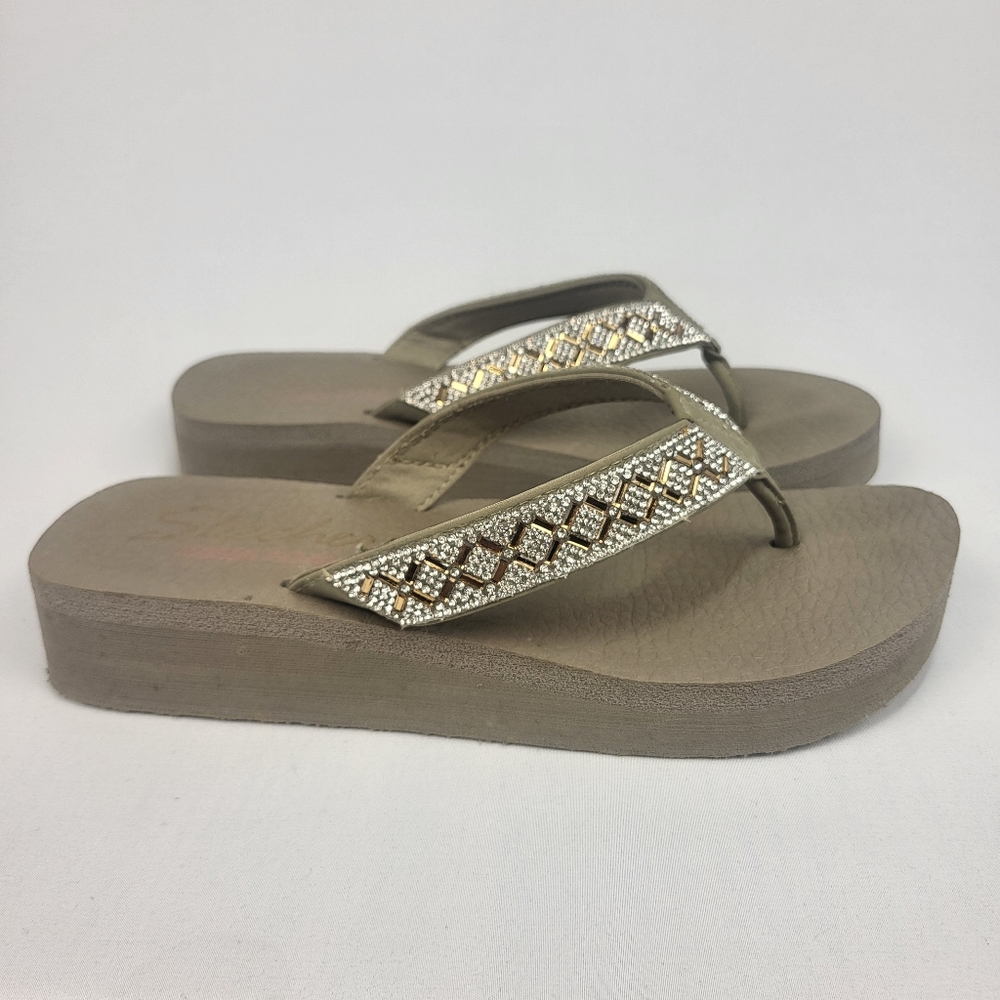Skechers Womens Vinyasa Yoga Foam Lotus Rhinestone Flip Flops Sandals Size 10
